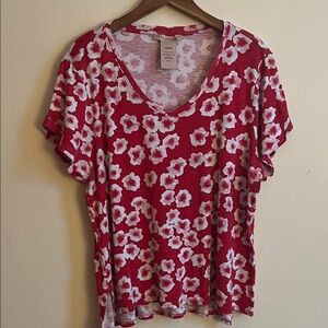 Philosophy XXL Red Floral V-neck Short Sleeve Top